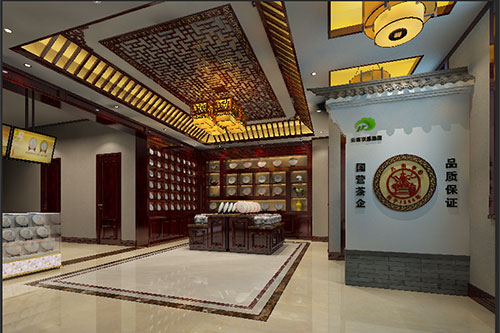 龙州古朴典雅的中式茶叶店大堂设计效果图